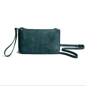 Burano Single Pocket Crossbody Wristlet Clutch Jade Green Leather NWT